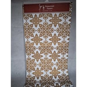 Peppermint Square Fabric Table Runner 16"x90" Gold Color Christmas Decor New Pck